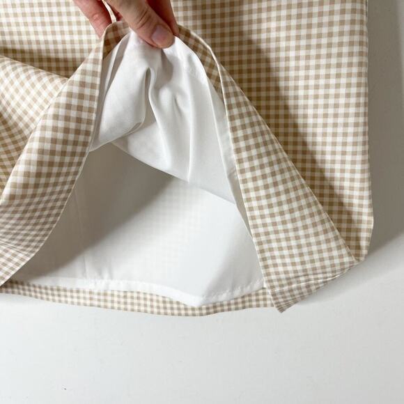 Ann Taylor Women's Mini Skirt Plus Size 16 Tan White Gingham Check Plaid Cotton - Picture 3 of 8